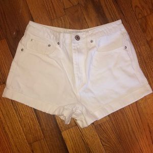 High rise white jean shorts